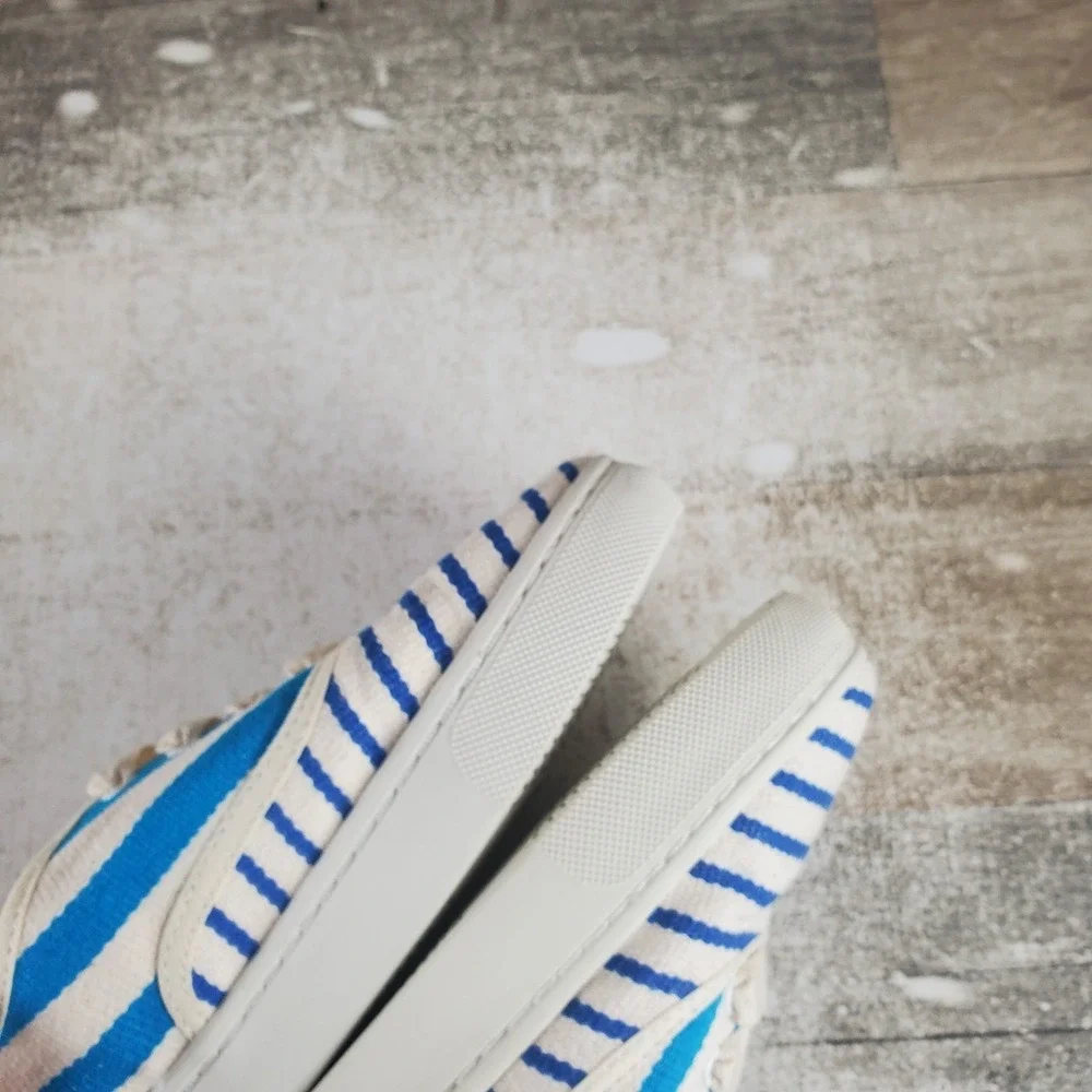Soludos Marin Stripe Womens Shoes Sz 5.5 B Casual Sky Blue White Lace Up Sneaker
